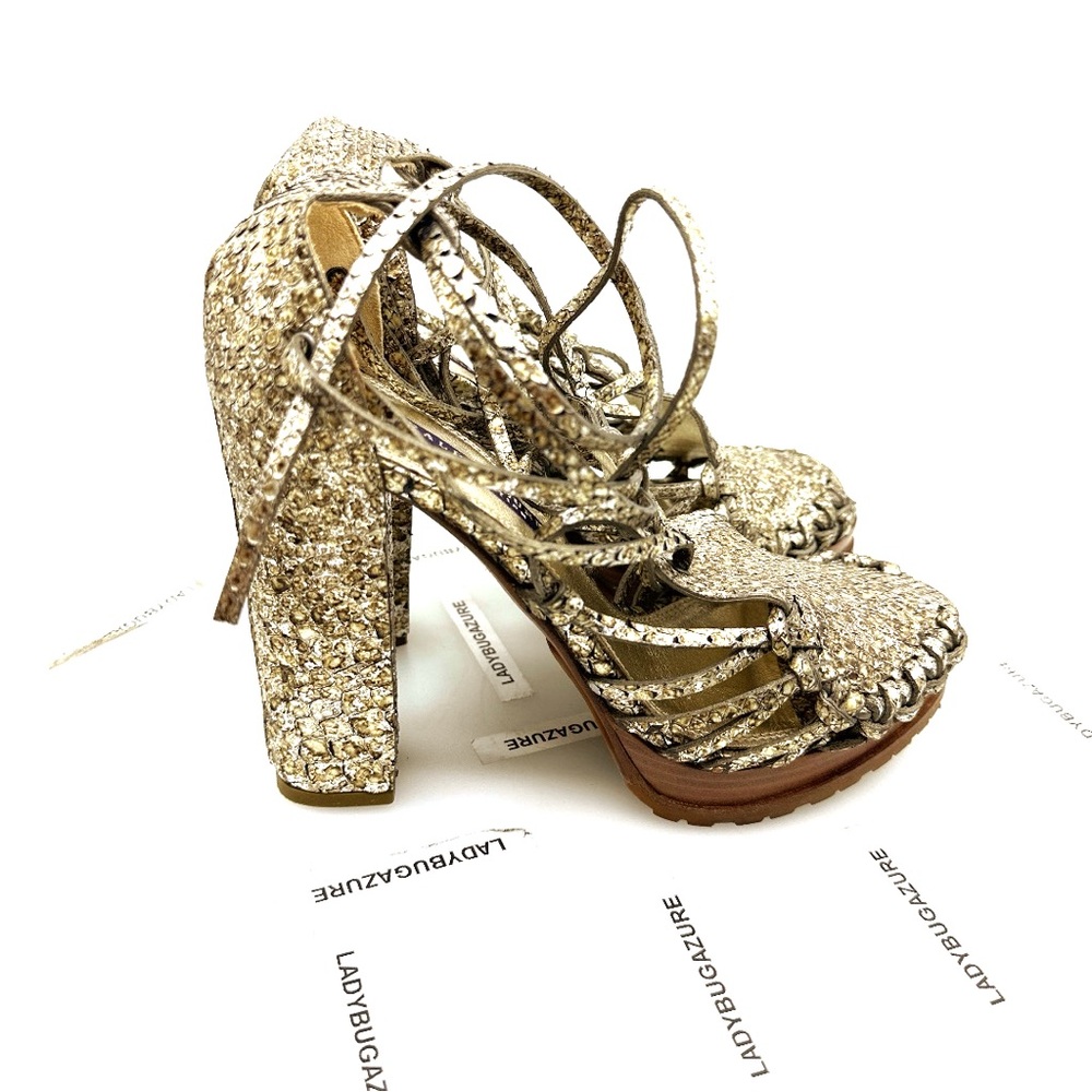 🔥🔥🔥Women’s Ralph Lauren Purple Label 6” Chunky Heel Genuine Python Sandals Sz 8B - Picture 4 of 12